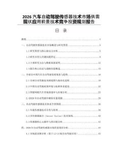 2026汽车自动驾驶传感器技术市场供需现状应用前景技术竞争投资规划报告