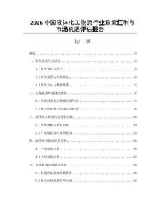 2026中国液体化工物流行业政策红利与市场机遇评估报告