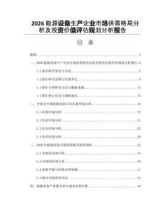 2026能源设备生产企业市场供需格局分析及投资价值评估规划分析报告