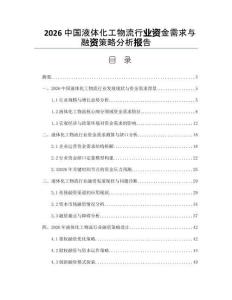 2026中国液体化工物流行业资金需求与融资策略分析报告
