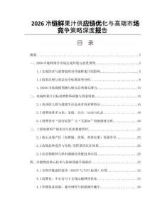 2026冷链鲜果汁供应链优化与高端市场竞争策略深度报告