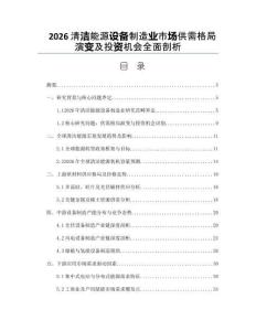 2026清洁能源设备制造业市场供需格局演变及投资机会全面剖析