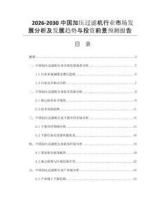 2026-2030中国加压过滤机行业市场发展分析及发展趋势与投资前景预测报告