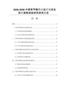 2026-2030中国苯甲酸行业运营规划及投资策略深度研究研究报告