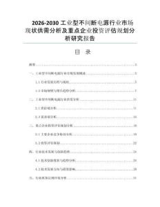 2026-2030工业型不间断电源行业市场现状供需分析及重点企业投资评估规划分析研究报告