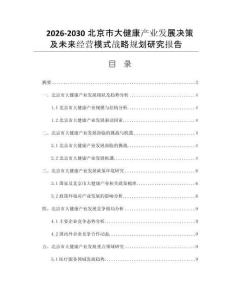 2026-2030北京市大健康产业发展决策及未来经营模式战略规划研究报告