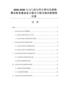 2026-2030电动污水泵行业市场现状供需分析及重点企业投资评估规划分析研究报告