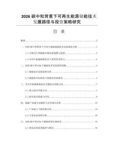 2026碳中和背景下可再生能源储能技术发展路径与投资策略研究
