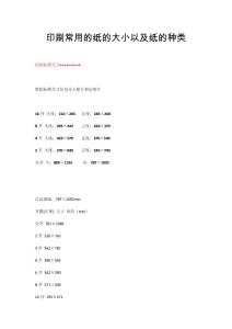印刷常用的紙的大小以及紙的種類