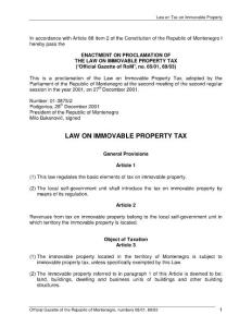 【黑山】不动产法 Law on Tax on Immovable Property