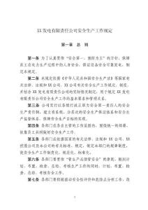 XX發(fā)電有限責任公司安全生產工作規(guī)定
