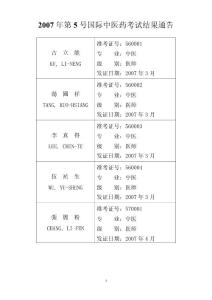 第61期国际中医师考试结果通告