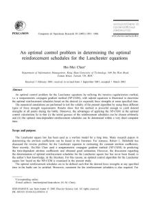 An optimal control problem in determining the optimal reinforcement schedules for the Lanchester equations