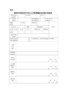深圳市高層次專業(yè)人才配偶就業(yè)協(xié)助申請表