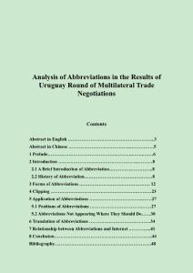 英语论文-Analysis of Abbreviations in the Results of Uruguay Round of Multilateral Trade Negotiations