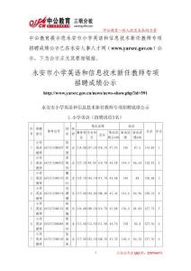 永安市小学英语和信息技术新任教师专项招聘成绩公示