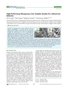 High-Performing Mesoporous Iron Oxalate Anodes for Lithium-Ion Batteries