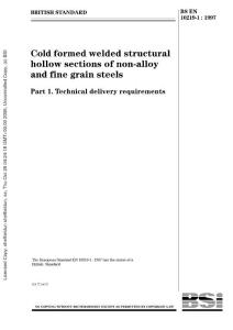 BS EN 10219-1-1997 Cold formed welded structural sections of non-alloy and fine grain steels. Technical delivery requirements