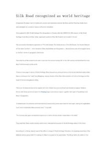 Silk Road recognized as world heritage