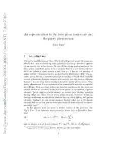 201004.1065v1 An approximation to the twin prime conjecture and the parity phenomenon