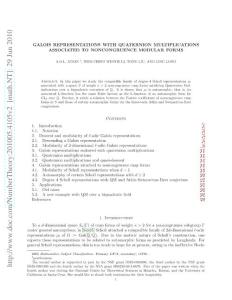 201005.4105v2 Galois Representations with Quaternion Multiplications Associated to Noncongruence Modular Forms